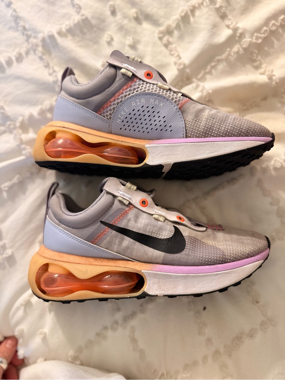 Nike Women’s Air Max React Gray with Peach and Pink Accent Sneakers